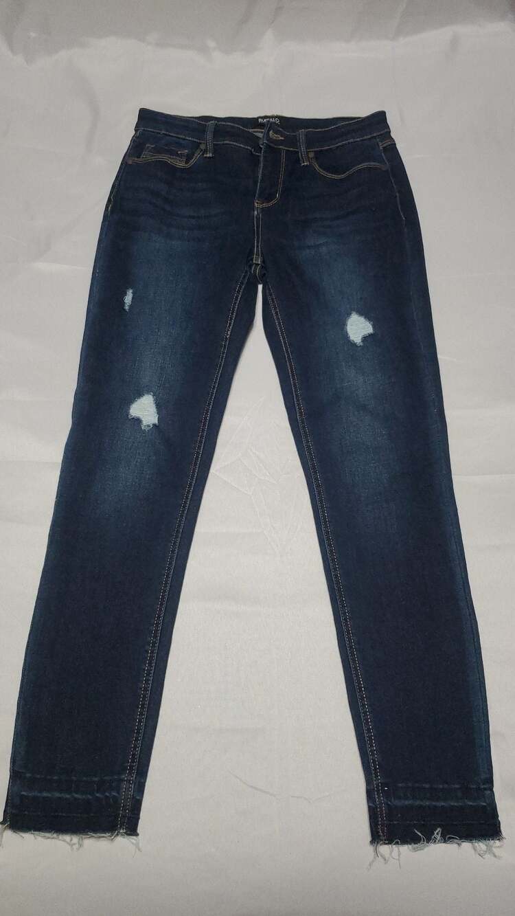 Buffalo David Bitton Jess Rip & Repair Mid-Rise Skinny Jeans in Dark Wash